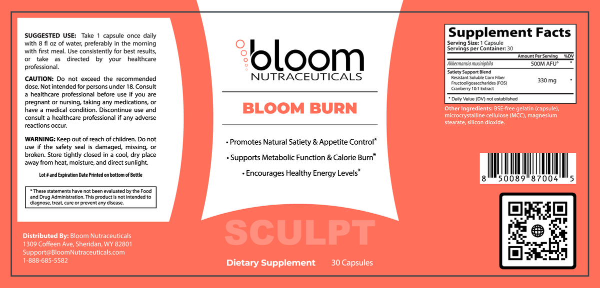 Bloom Burn Capsules 30 Count — Supplement Facts label