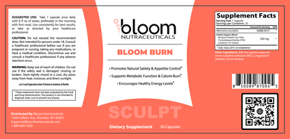 Bloom Burn Capsules 30 Count — Supplement Facts label