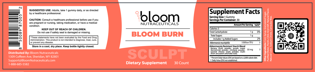Bloom Burn Gummies 30 Count — Supplement Facts label