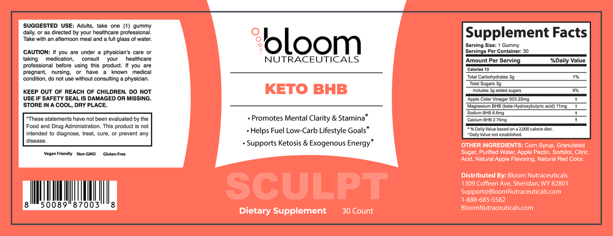 Bloom Keto BHB Gummies 30 Count — Supplement Facts label
