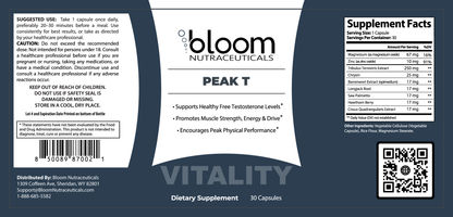 Bloom Peak T 30 Count — Supplement Facts label