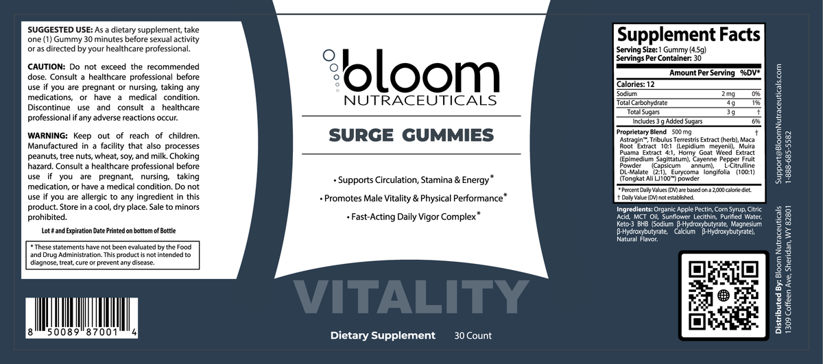 Bloom Surge Gummies 30 Count — Supplement Facts label