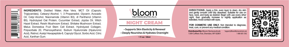 Bloom Night Cream 30 ml — ingredients label