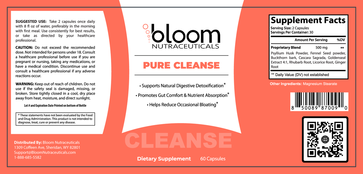 Bloom Pure Cleanse 60 Count — Supplement Facts label