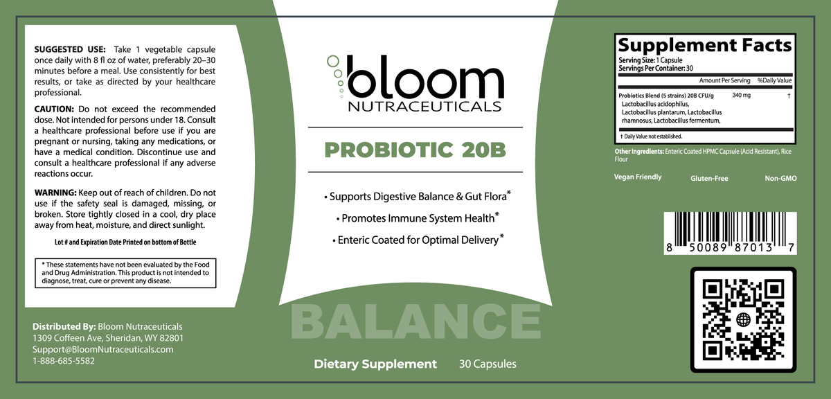 Bloom Probiotic 20B 30 Count — Supplement Facts label