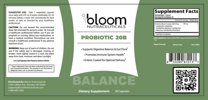 Bloom Probiotic 20B 30 Count — Supplement Facts label