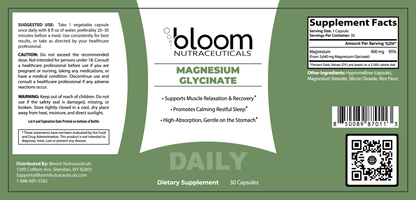 Bloom Magnesium Glycinate 30 Count — Supplement Facts label