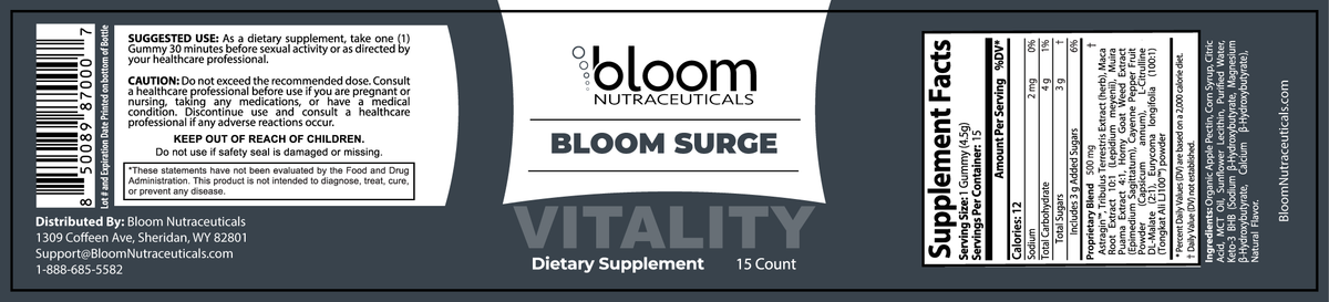 Bloom Surge Gummies 15 Count — Supplement Facts label