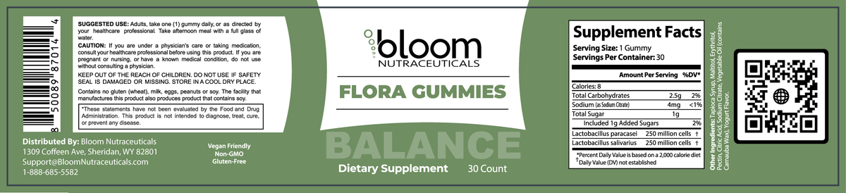 Bloom Flora Gummies 30 Count — Supplement Facts label